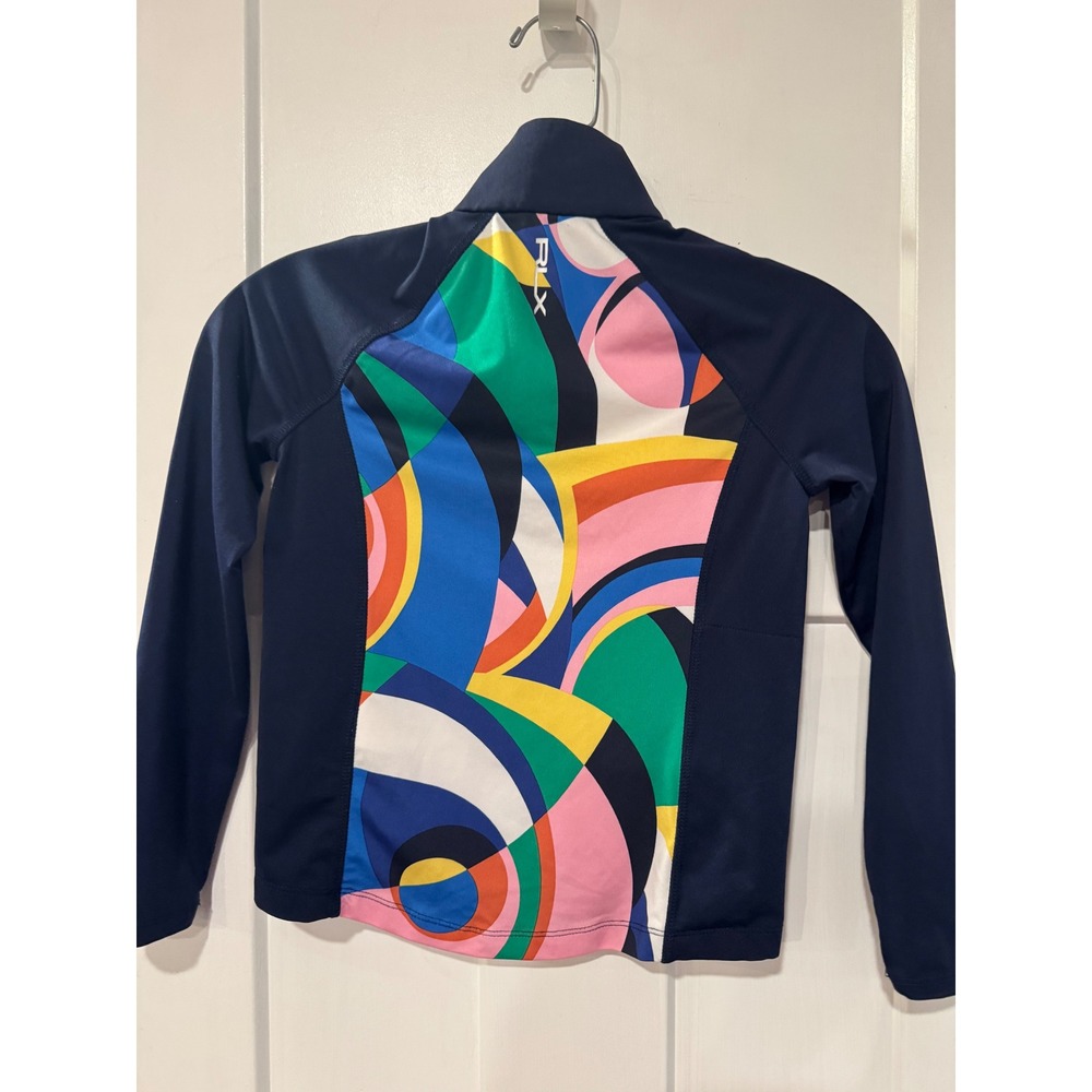 RLX Ralph Lauren Girls Navy Multi Geometric Abstract Quarter Zip Top Size S 7 - Picture 3 of 12